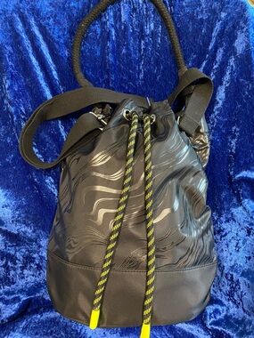 Fabletics Black Drawstring Tote with Yellow-Accent Cord